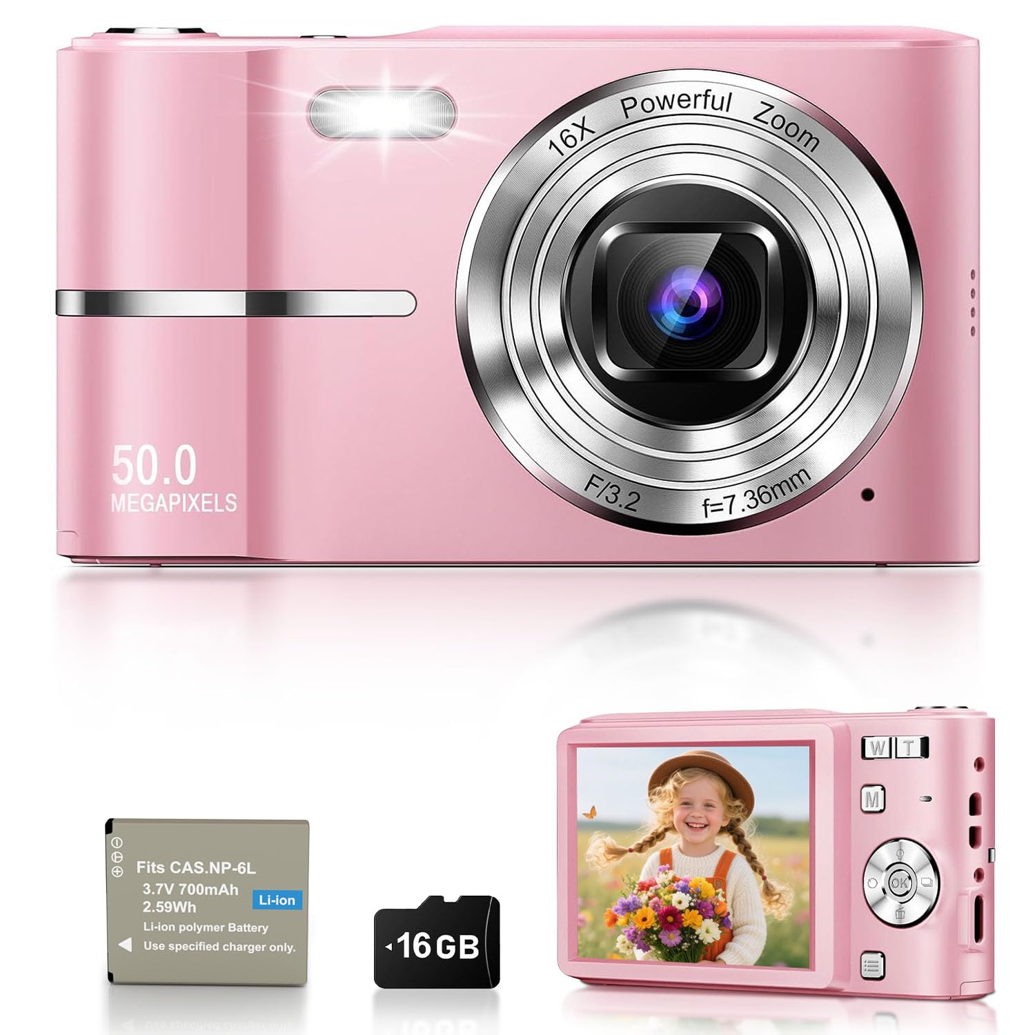 EJXHKNF Digital Camera, 1080P FHD Vlogging Camera 50MP Compact Portable Photo Ca
