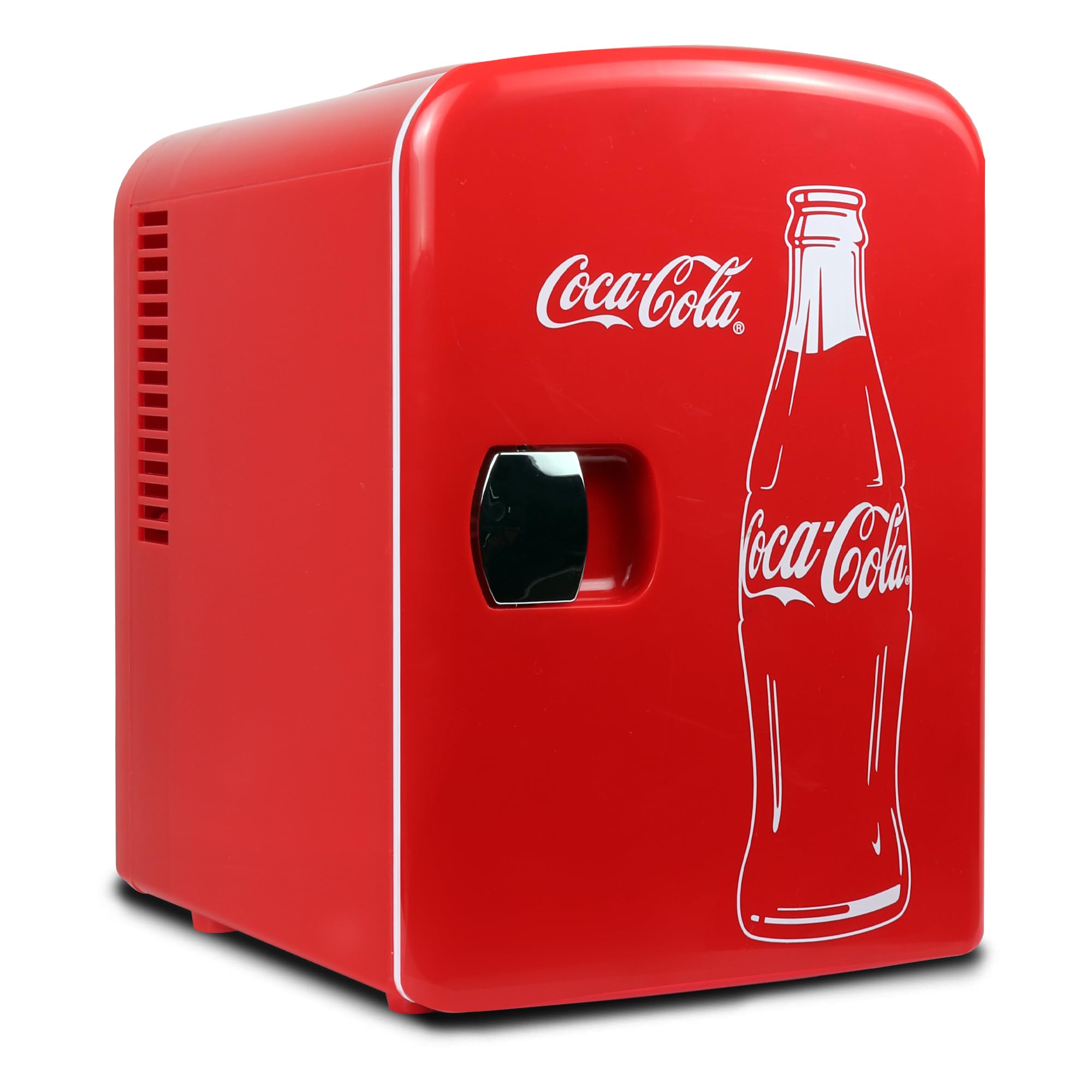 Coca-Cola 4L Mini Fridge, 6 Can, Classic Bottle Design, Red | 110V AC + 12V DC, 