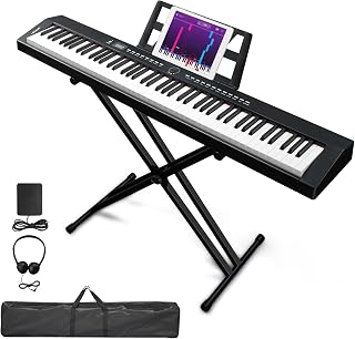 LALAHO 88 Key Piano Keyboard Semi-Weighted Electric Piano,Portable Keyboard | Stable Piano Stand, Portable Carry Bag, 2 Headphone Jacks, Bluetooth, MIDI, 200 Rhythms and 200 Tones