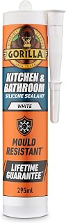 Gorilla Kitchen & Bathroom White Silicone Sealant, 295ml – Mould Resistant, 100% Waterproof Sealant, Shower Ready in 30 Minutes, Shrink & Crack Proof | Use on Showers, Baths, Sinks, Toilets & More