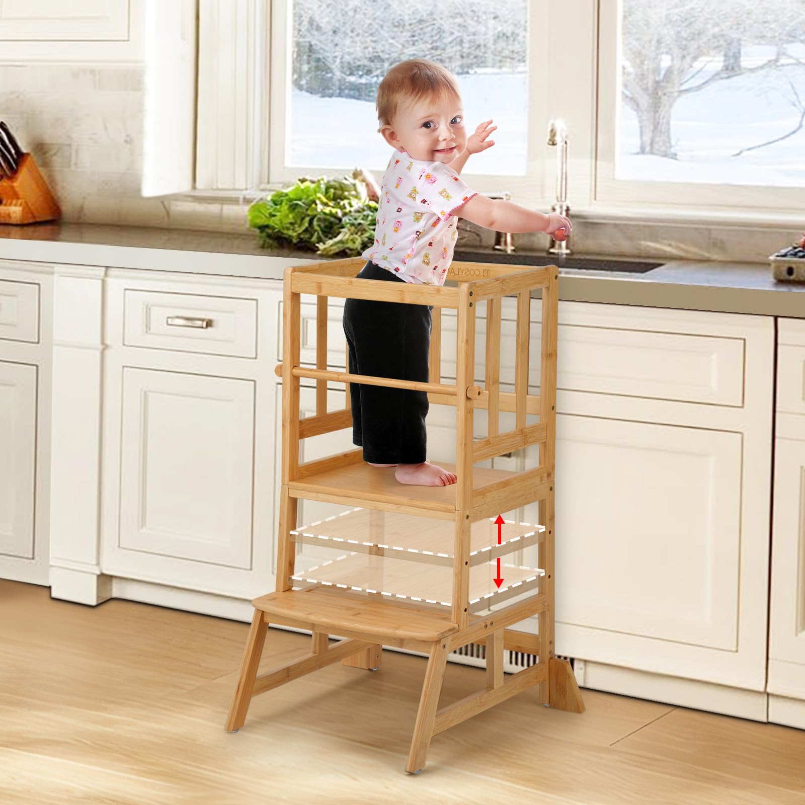 COSYLAND Height Adjustable Toddler Standing Tower Kitchen Step Stool - Kids Lear