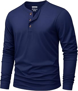KEFITEVD Mens Long Sleeve Henley Tshirts Soft Cotton Grandad Shirts Button
