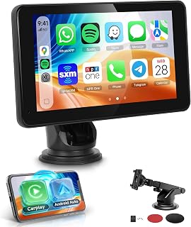 Rimoody Portable Wireless Carplay Screen Android Auto 7" IPS Touch Screen | Bluetooth FM Transmitter Mirror Link OTA Airplay Android Cast Super link AUX Portable Car Play Car Radio