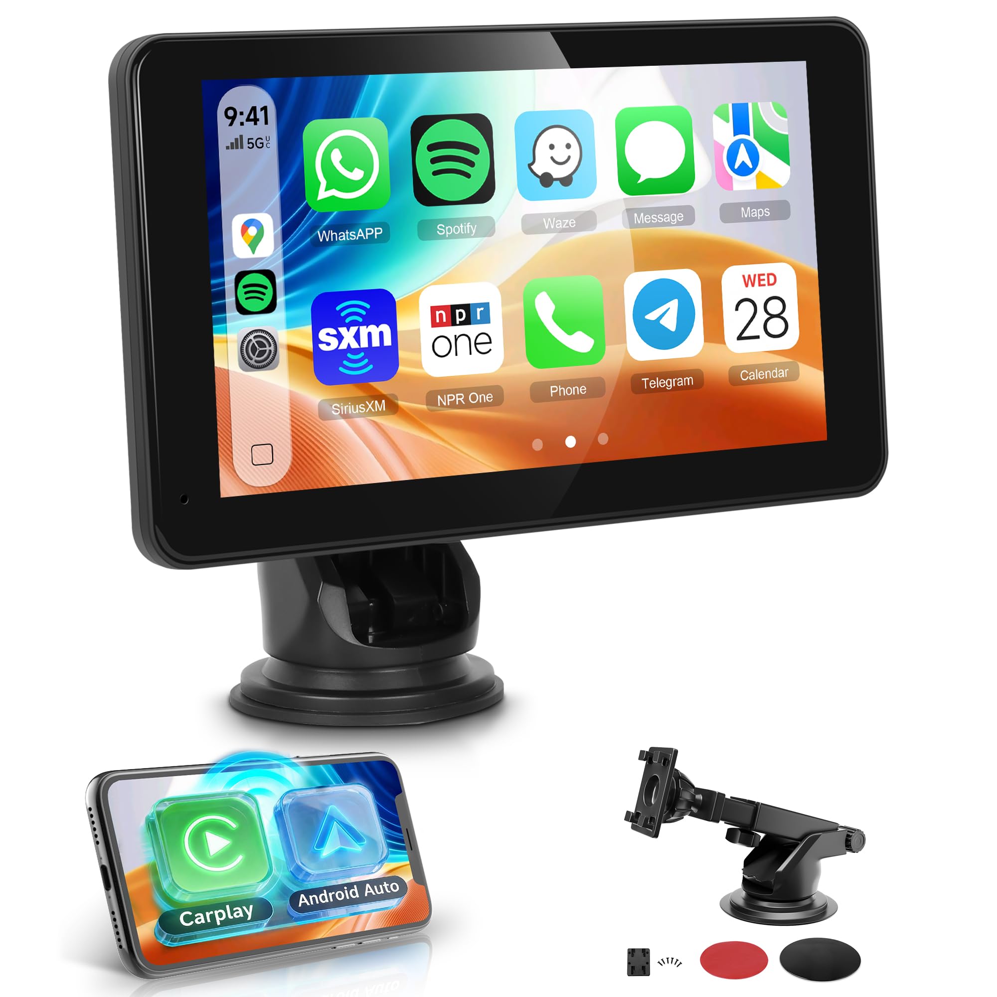 Rimoody Portable Wireless Carplay Screen Android Auto 7" IPS Touch Screen | Blue