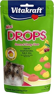 Vitakraft Mini Drops Dwarf Hamster/Rat/Mouse Treat Cherry-Banana 2.5 oz | Sweet Cherry-Banana Flavor, Wholesome Small Animal Treat, Easy to Feed, Resealable Bag, 2.5 oz Pack