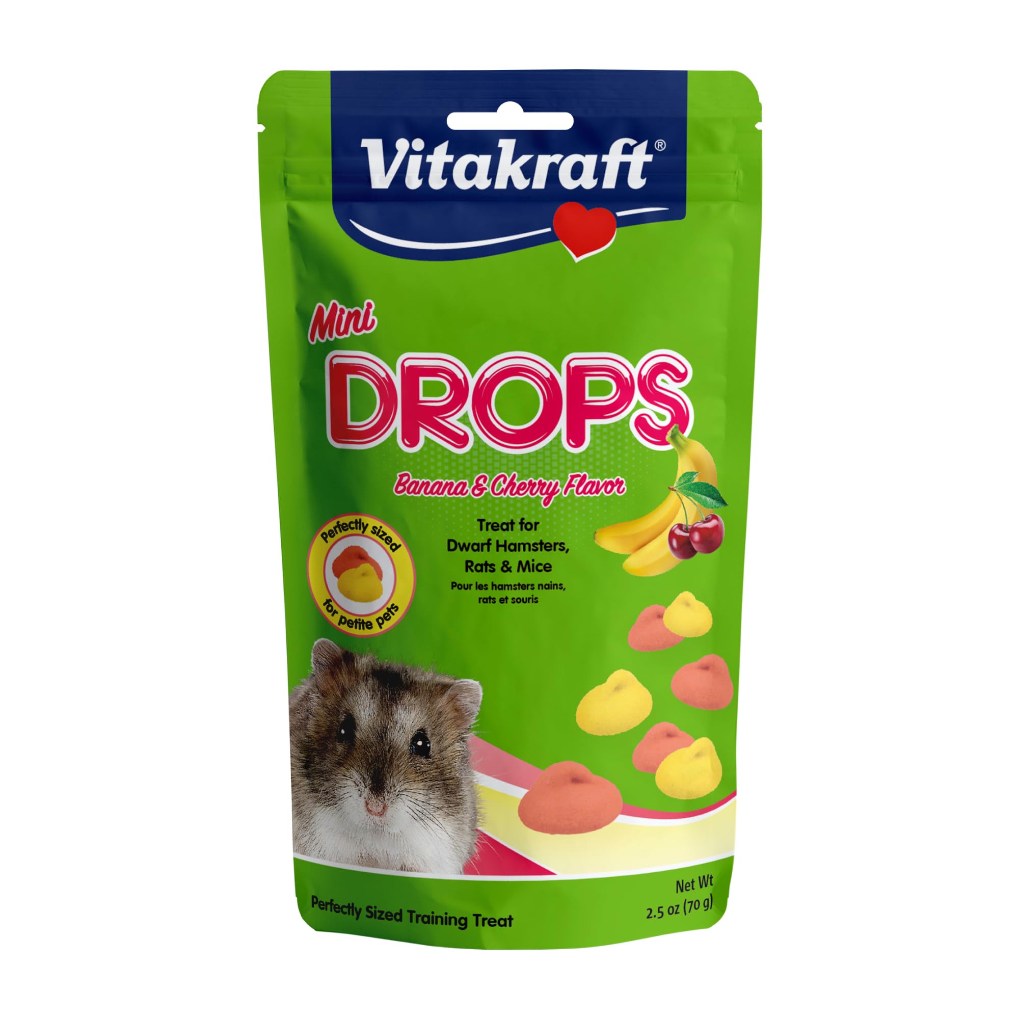 Vitakraft Mini Drops Dwarf Hamster/Rat/Mouse Treat Cherry-Banana 2.5 oz | Sweet 