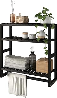 Bamworld Over The Toilet Storage Adjustable 3 Tiers Floating Shelves Bathroom Storage Shelves Organizer for Wall Mounted with Hanging Rod (Black)