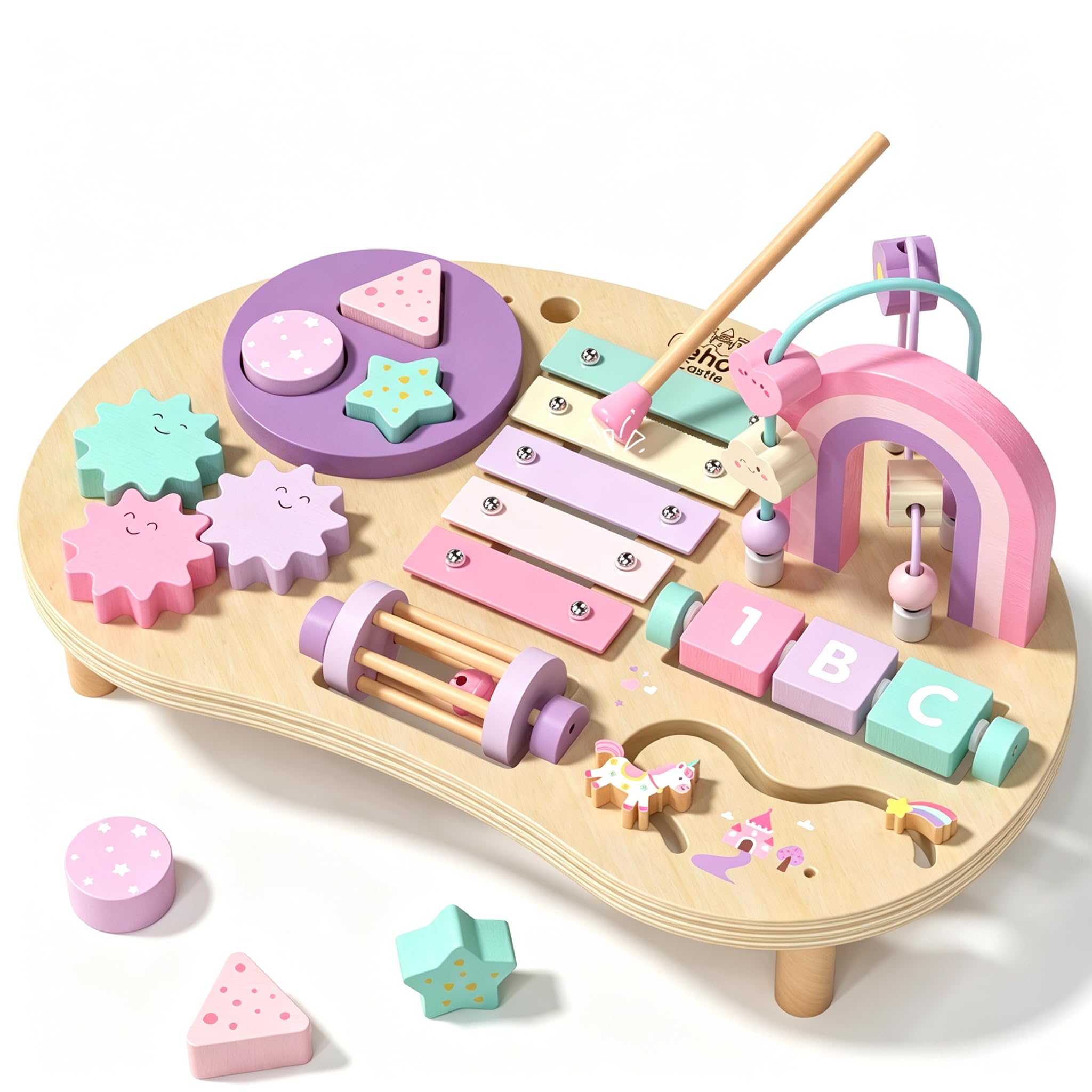 Lehoo Castle Wooden Montessori Activity Table for 1-3 Year Old Girls | 7-in-1 To