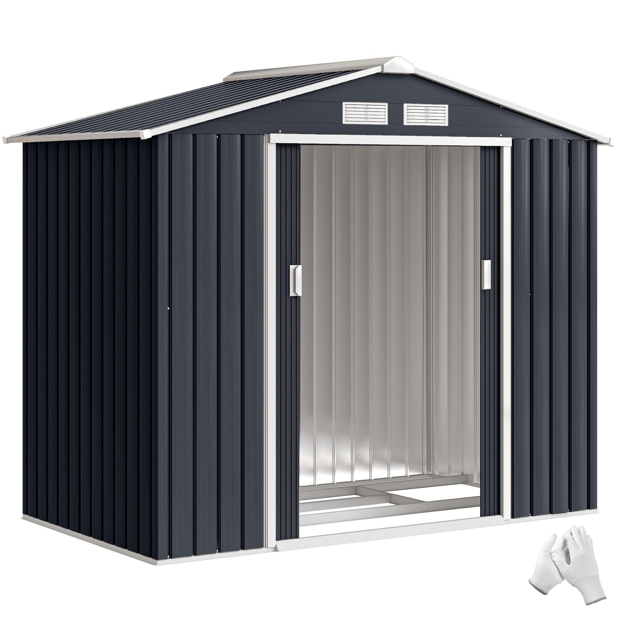 Outsunny 7 x 4ft Metal Garden Shed Waterproof Foundation Kit Dark Grey | Outdoor