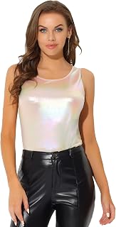 Allegra K Women's U-Neck Metallic Fit Tank Top Christmas Party