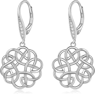 POPLYKE Sterling Silver Celtic Moonstone Filigree Drop Earrings