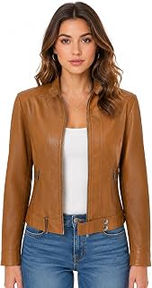 YMADREIG Leather Jacket Women Zip Up Long Sleeve Crop Motorcycle Jackets Slim Fit Stand Up Collared Biker Coat Fall Outfits