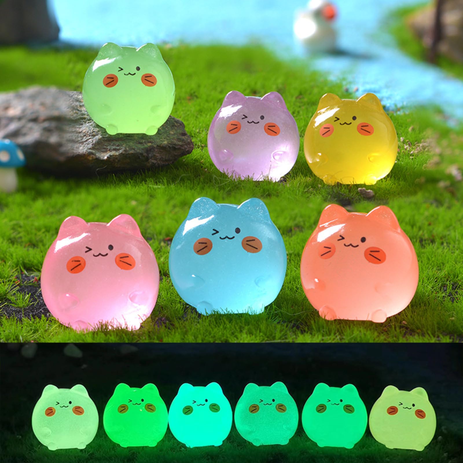 18 Pcs Cat Resin Miniatures Glow in The Dark (6 Colors, 3 Pieces Per Color) Fair
