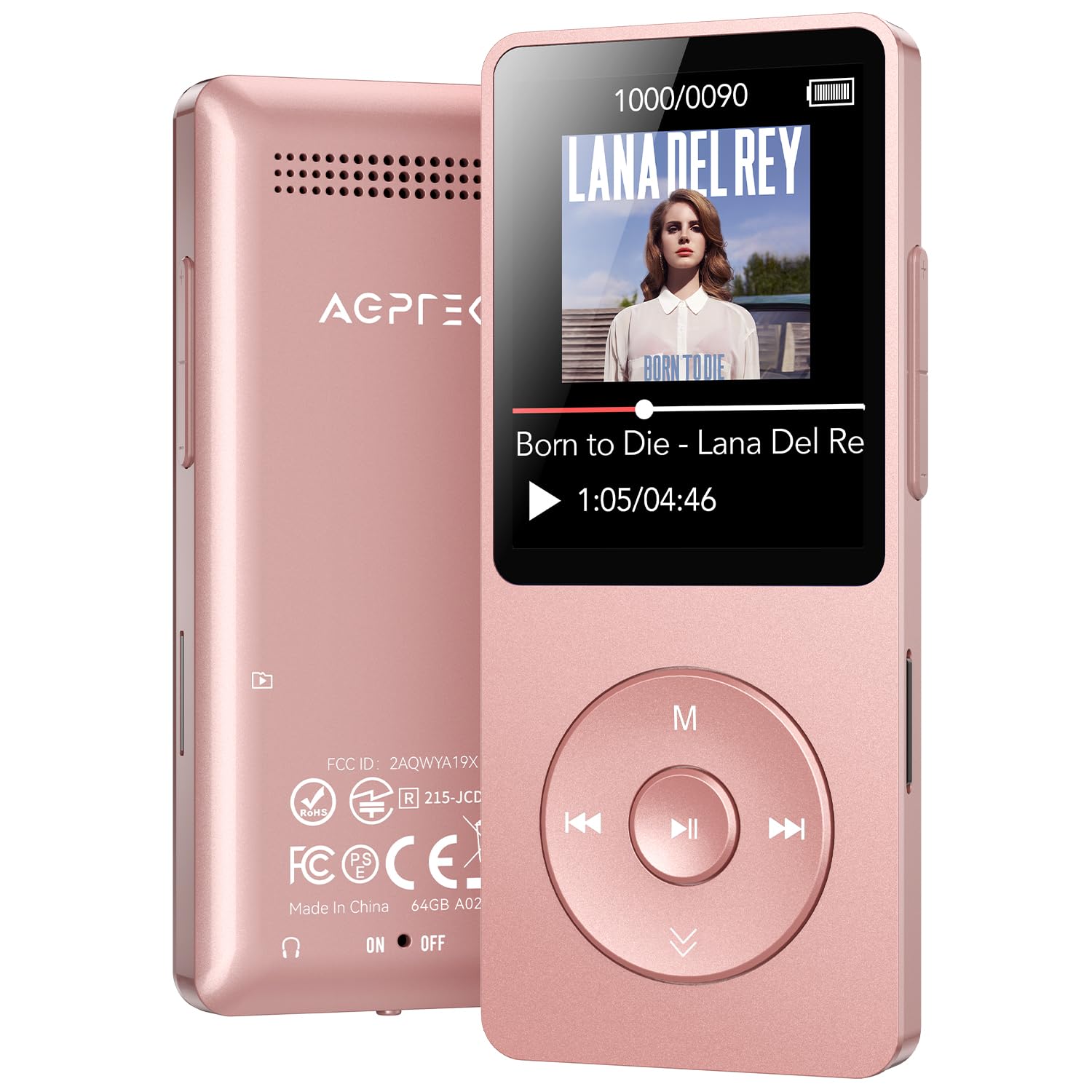 AGPTEK 64GB MP3 Player with Bluetooth 5.3, 1.8 inch Screen Portable Music Player