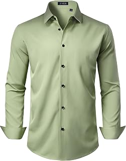 J.VER Men's Stretch Shirts Long Sleeve Formal Shirt Solid Color Business Casual Button Down Shirts Wedding Prom