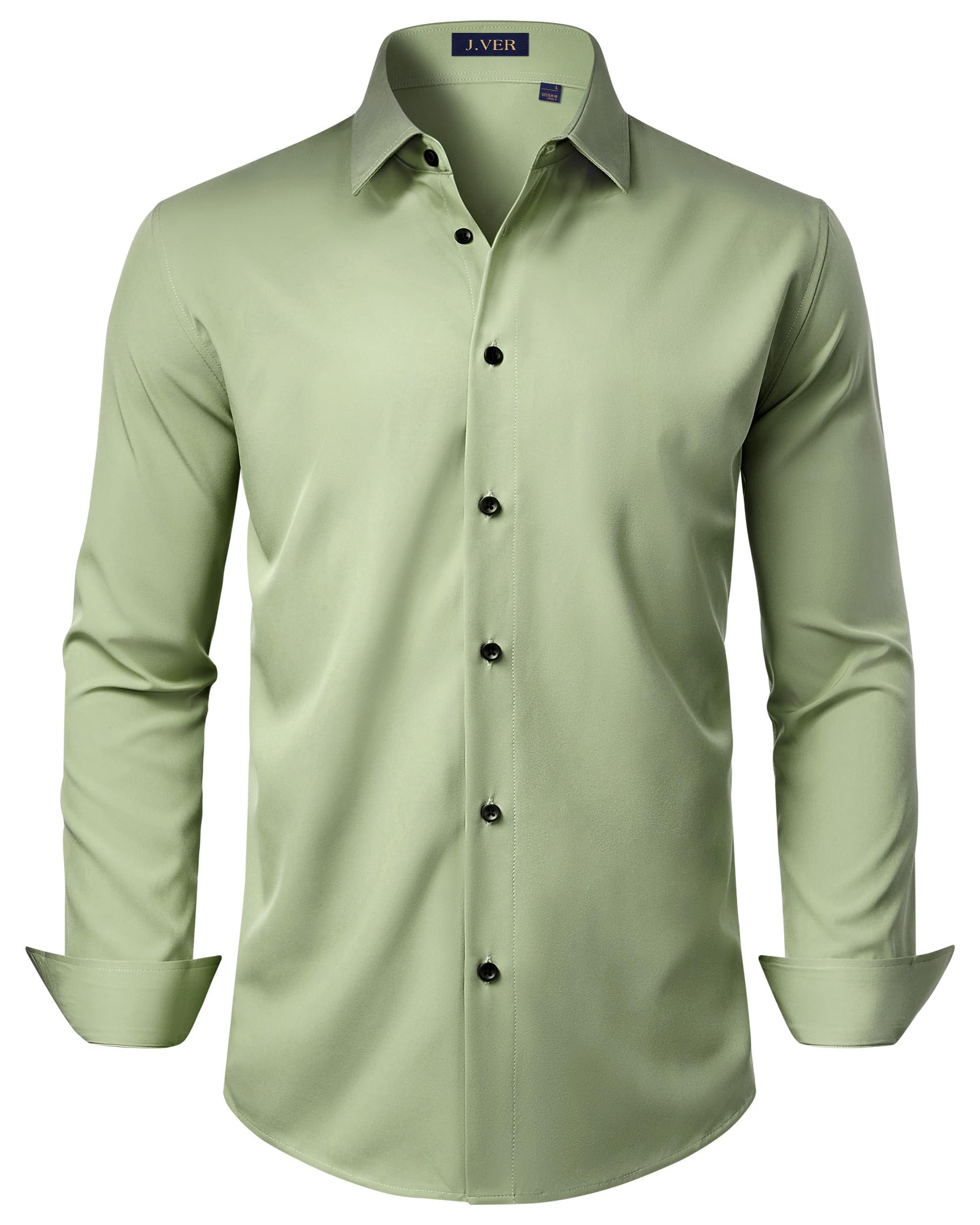 J.VER Men's Stretch Shirts Long Sleeve Formal Shirt Solid Color Business Casual 