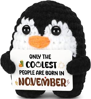 CryCarrot November Birthday Gifts for Women Men Mom Dad Daughter Son Friend | Born in Nov 21st 30th 40th 50th Birthday Gifts for Women Friend Coworker, Handmade Crochet Mini Penguin Bday Gift Ideas