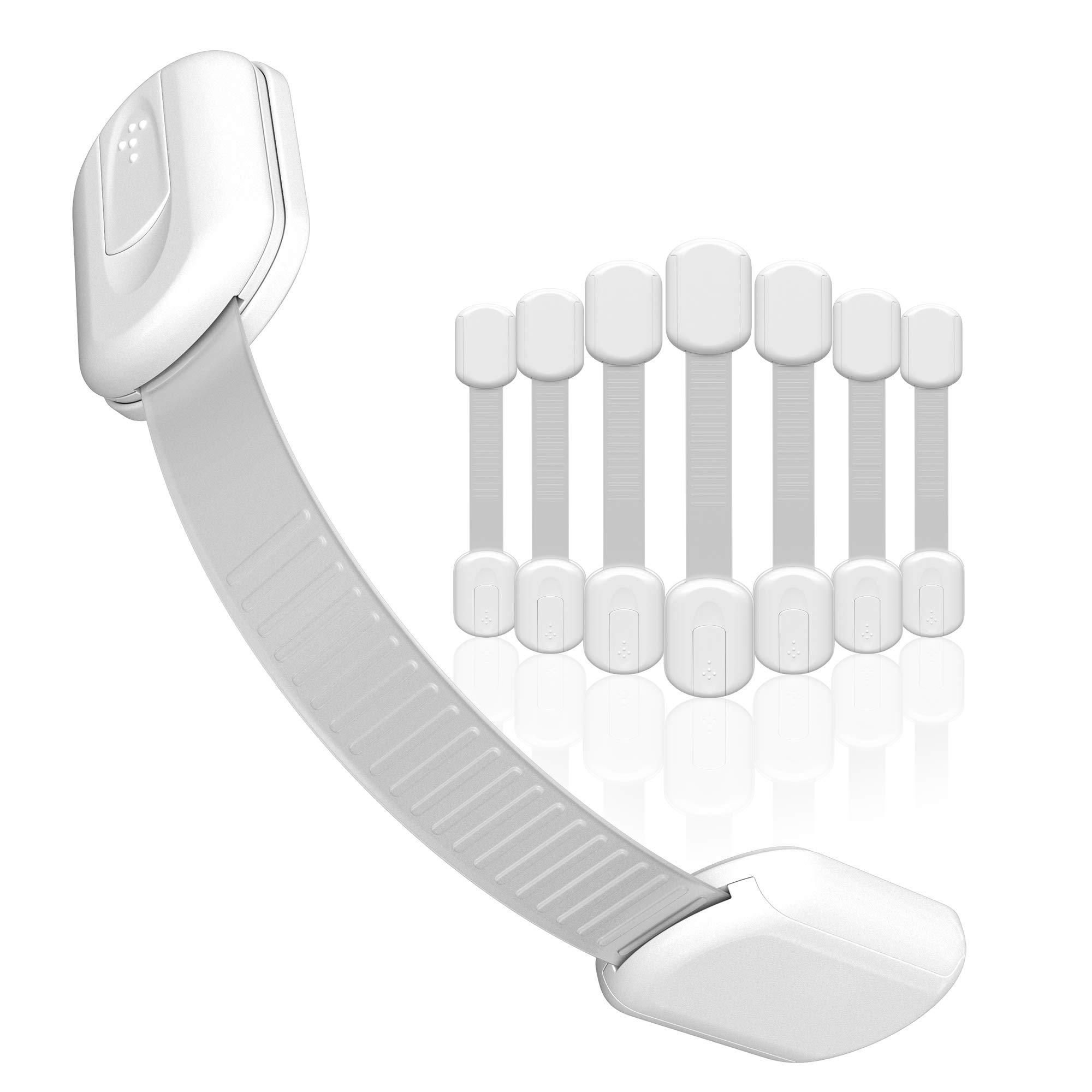 SKYLA HOMES Cabinet Strap Locks for Baby Proofing, 8 Pack, White | Adjustable 3-