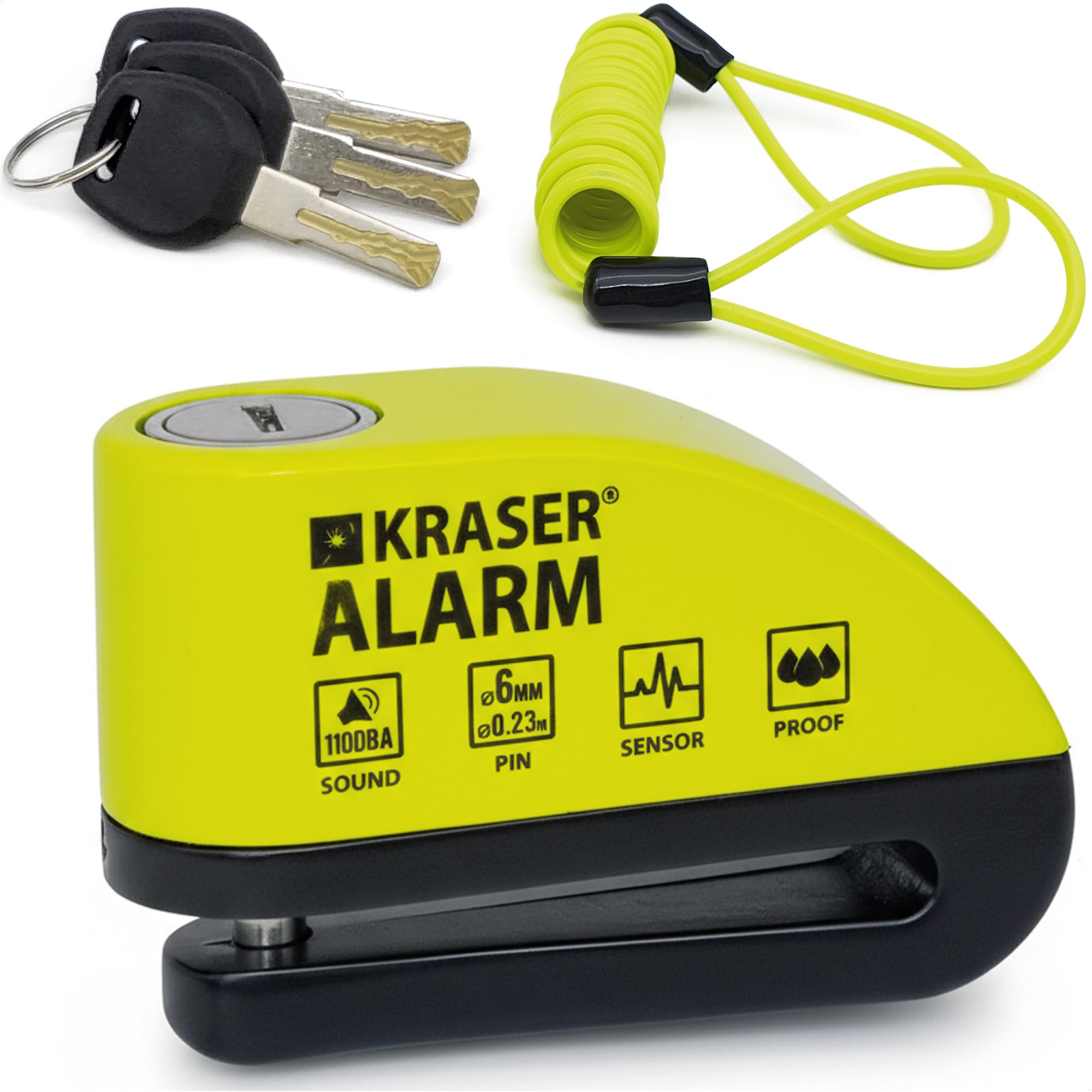 KRASER WA6Y Motorcycle Lock Disc Alarm Lock 110db, Reinforced 3 Keys (2 others) 