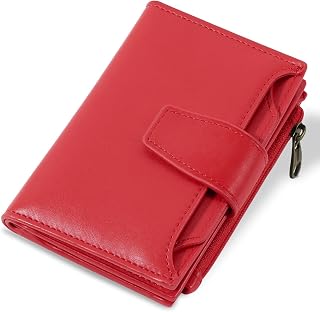 Airkit Small Wallet for Women Leather Bifold Compact RFID Blocking Credit Card Holder Mini Travel Purse for Girls Passport Pocket Wallet with 4 Windows, wine red, Classic Elegance