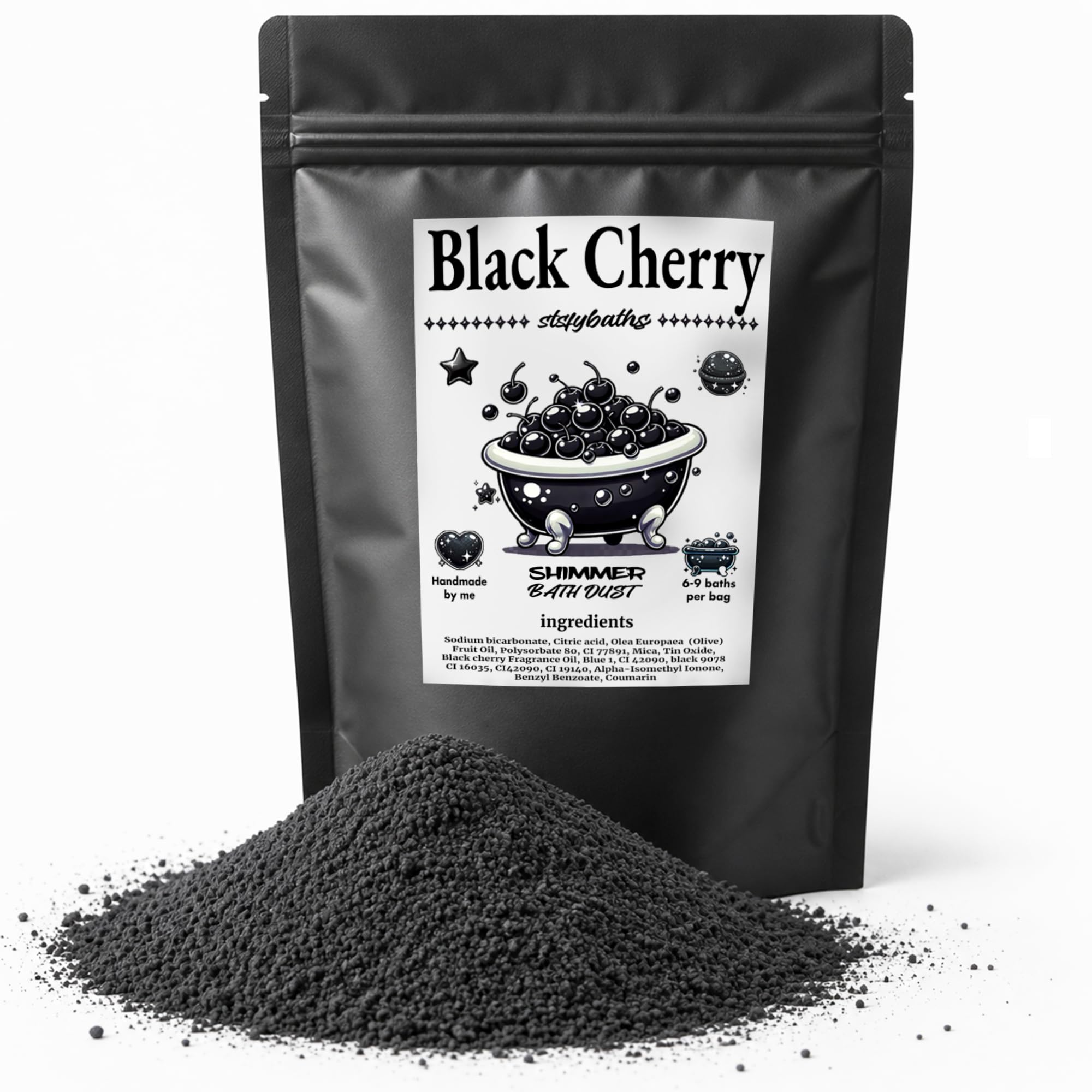 Bath Bomb Powder for Kids and Adults, Black Cherry Glitter and Shimmer Bath Dust