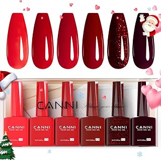 CANNI Semi-Permanent Gel Polish 6 Colours Glitter Red 10 ml | Red Glitter Gltter Red Long Lasting Soak Off Gel Nail Polish DIY Manicure Nail Art