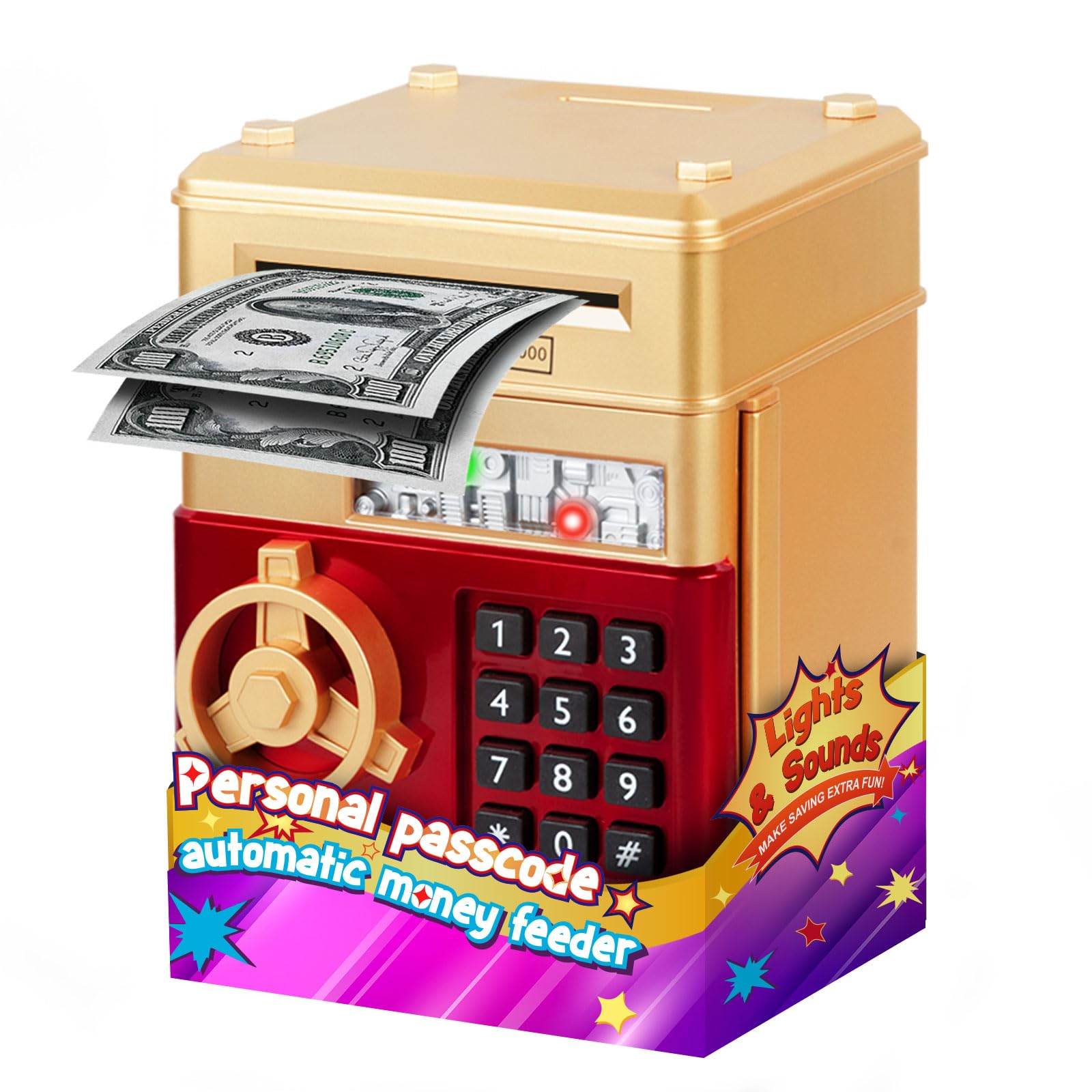 Refasy Piggy Bank Cash Coin Can ATM Bank Electronic Coin Money Bank for Kids Age