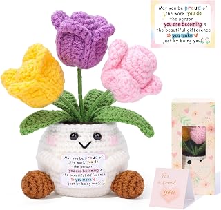 QINJIEJIE Positive Tulip Crochet Flower Appreciation Gifts for Women Men
