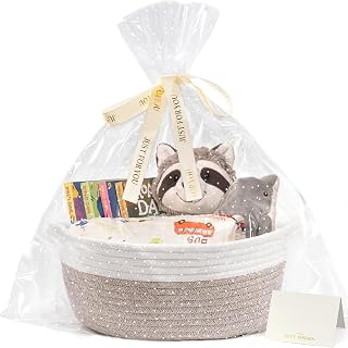 CHICVITA Gift Basket Empty with Bags &amp; Ribbon to Fill, Boo Basket, Brown | 12"x 8"x 5" Small Woven Basket for Gift for Halloween Christmas Day, Cute Baskets for Snacks Toys with Durable Handles