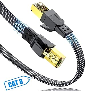 LAN Cable, 0.5m, SWECENT CAT8, Category 8 Ethernet Cable, RJ45 Flat Network, LAN Cable, 26AWG Ultra High Speed, Supports BASE-T up to 40Gbps, 2000MHz, CAT8 Compliant, Supports Home Networks, PCs,