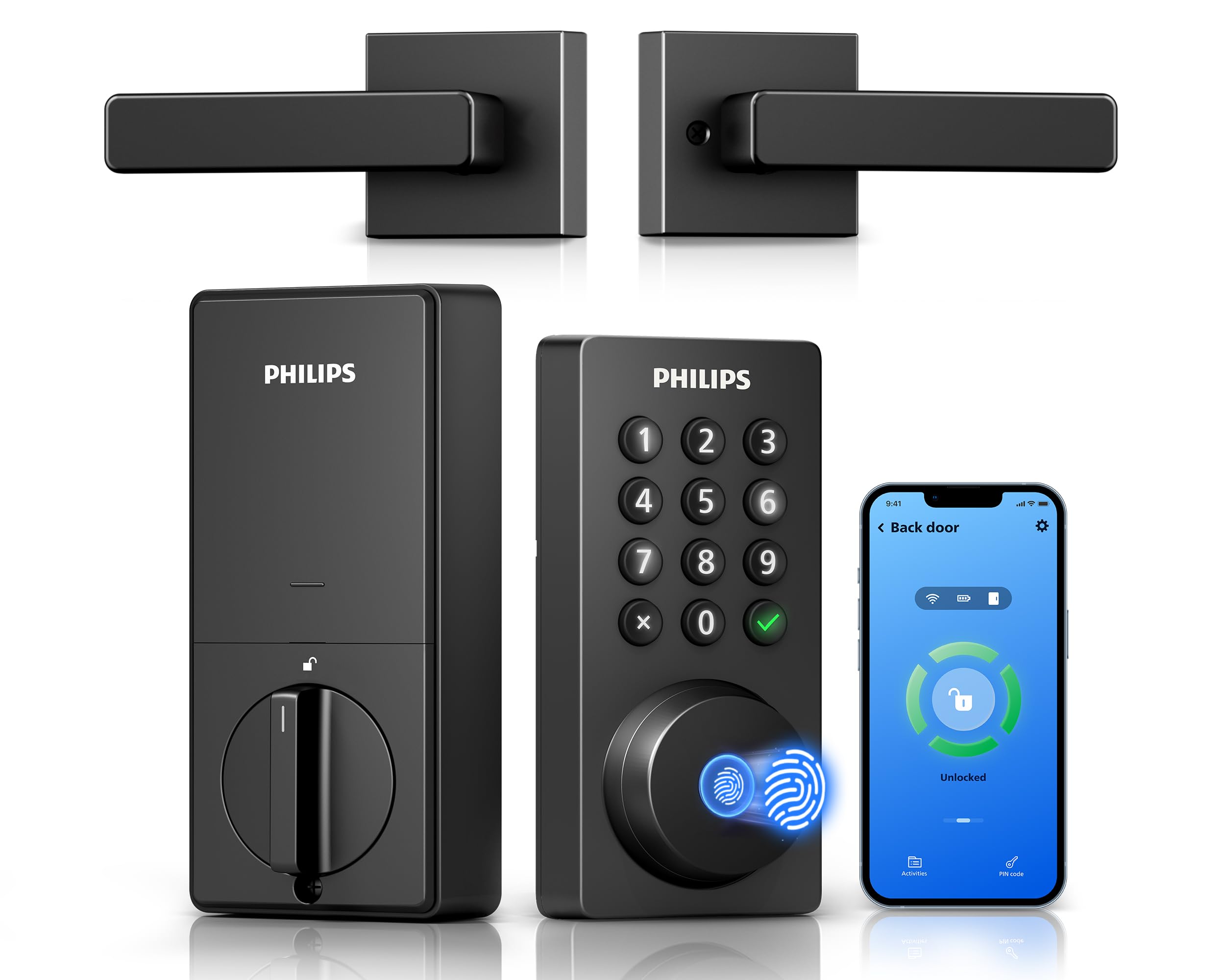 Philips WiFi Keypad Deadbolt with Handle, Built-in WiFi, APP Remote Control | Sm