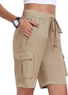 MoFiz Women's Cargo Trekking Shorts Summer Bermuda Shorts Elastic Waist Lightweight Hiking Shorts Sports Jogging Casual Outdoor with 6 Pockets