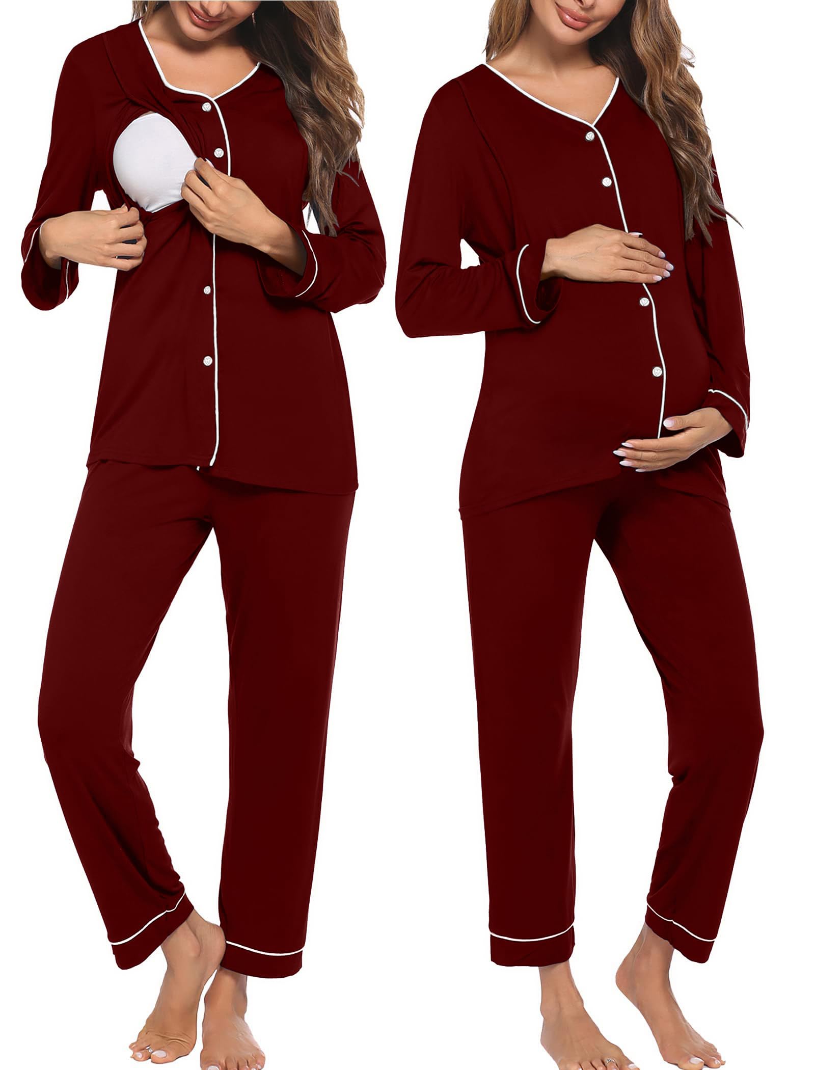 Ekouaer Conjunto de pijama de maternidad con botones y manga larga para lactanci