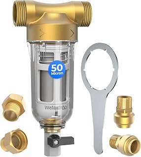 Waterdrop RPFK Spin Down Sediment Filter, 40-50 Micron, BPA Free | Backwash Whole House Water Filter System for Well Water, 1" MNPT + 3/4" FNPT + 3/4" MNPT, Traps Sand