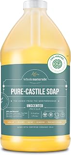 WHOLENATURALS Pure Castile Soap Liquid, EWG Verified &amp; Certified Palm Oil Free Unscented, Natural, Mild &amp; Gentle Non-gmo &amp; Vegan - Organic Body Wash, Laundry, Pet/Dog and Baby Soap - 64 Fl Oz
