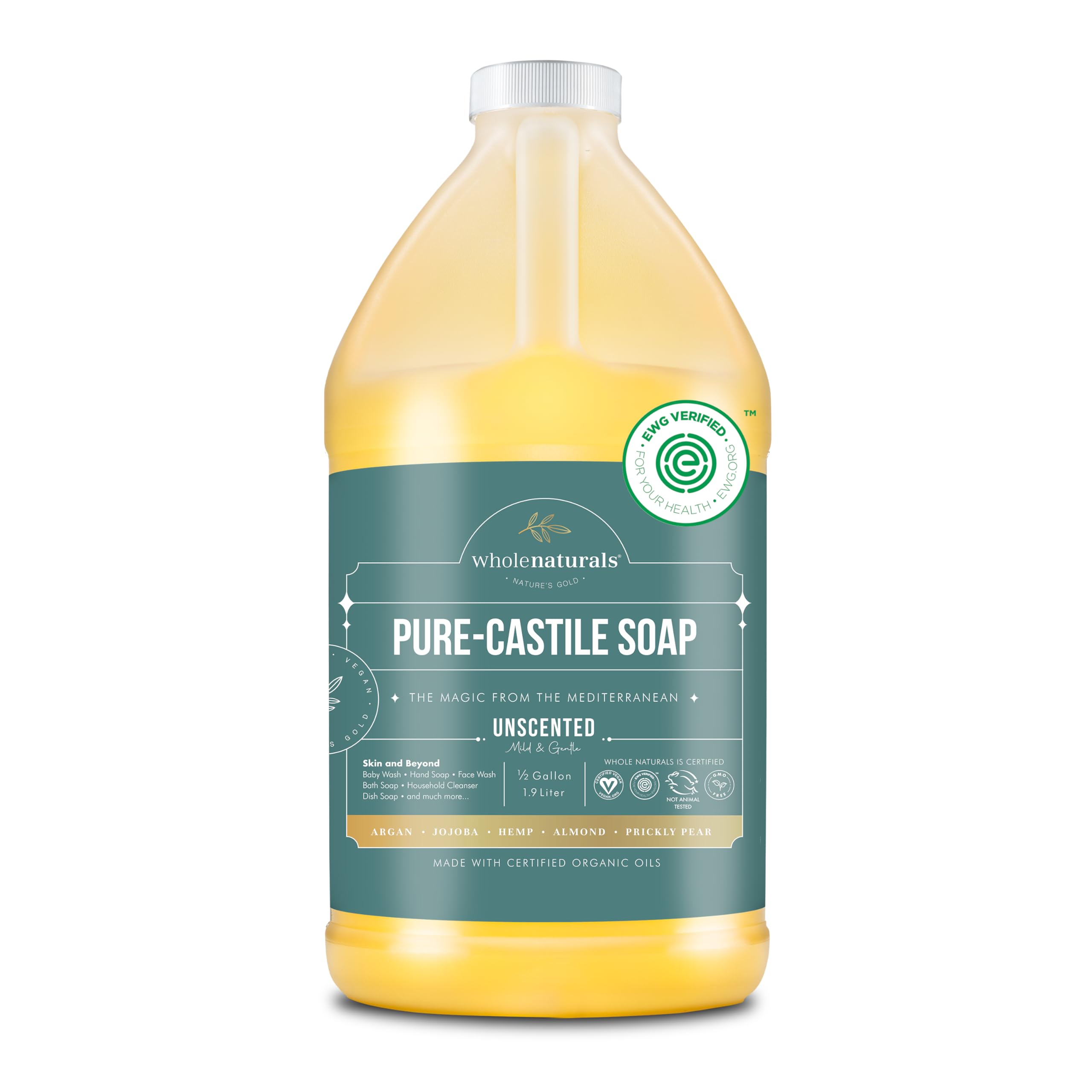Whole Naturals Pure Castile Soap Liquid, EWG Verified & Certified Palm Oil Free 