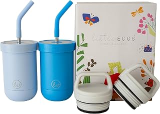 Double walled insulated stainless steel kids & toddler cups with straws and lids | Best Sippy cups with straw for boys 1+ year old | Holds 12oz capacity - On the Go Travel containers