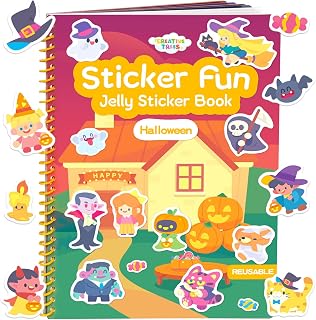 CREATIVETREES Halloween Large Sticker Book for Toddlers & Kids 3-6 Years - Reusable Jelly Sticker Book for Toddlers, Road Trip Activity for Kids, Stickers Toy Gift (Halloween Theme)