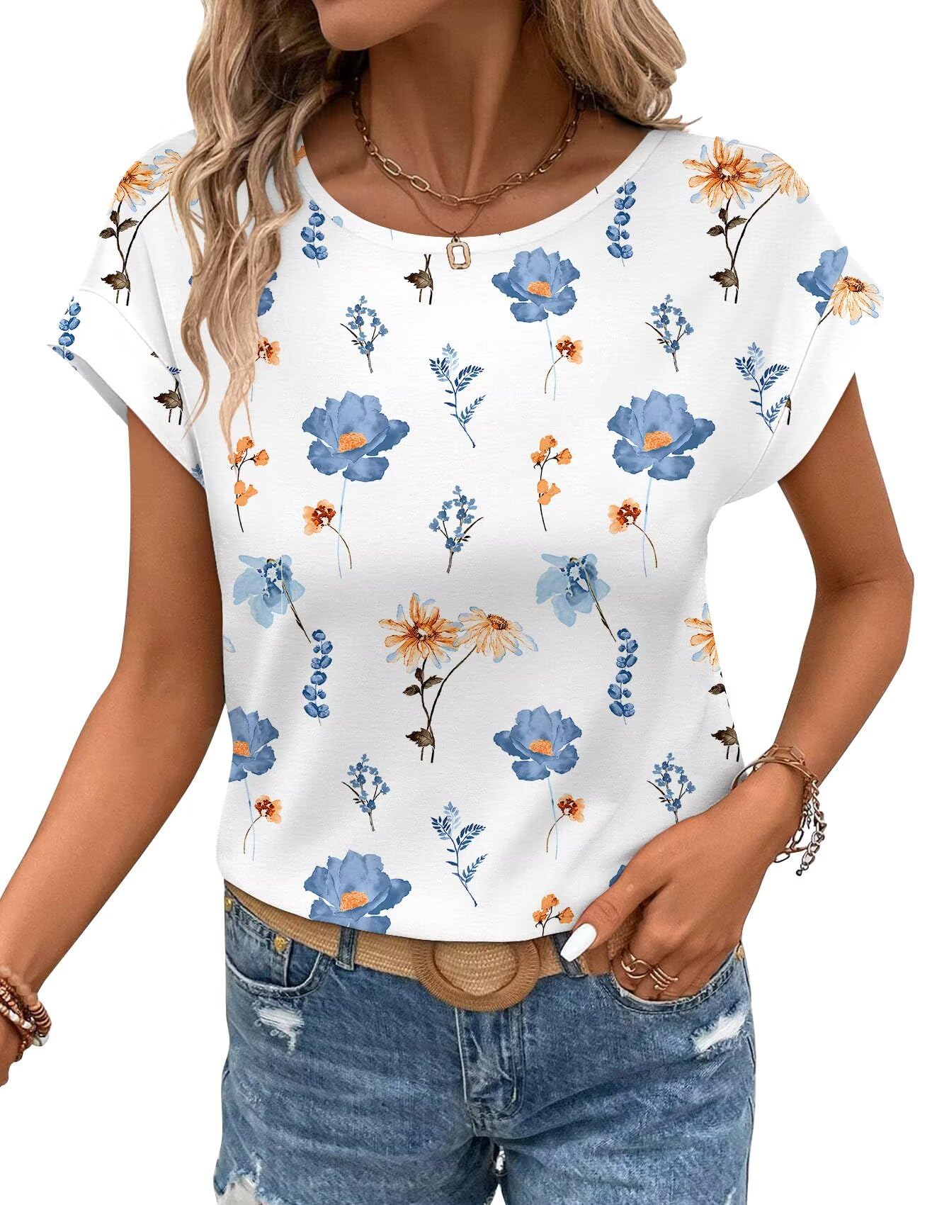 Bliwov レディース Tシャツ キャップ スリーブ トップス クルーネック カジュアル ベーシック サマーTシャツ
