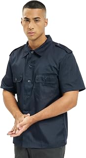Brandit Individual Wear Men's Worker Durable Straight-Cut Button Down Short Sleeve Shirt with Shoulder Boards & Chest Pockets