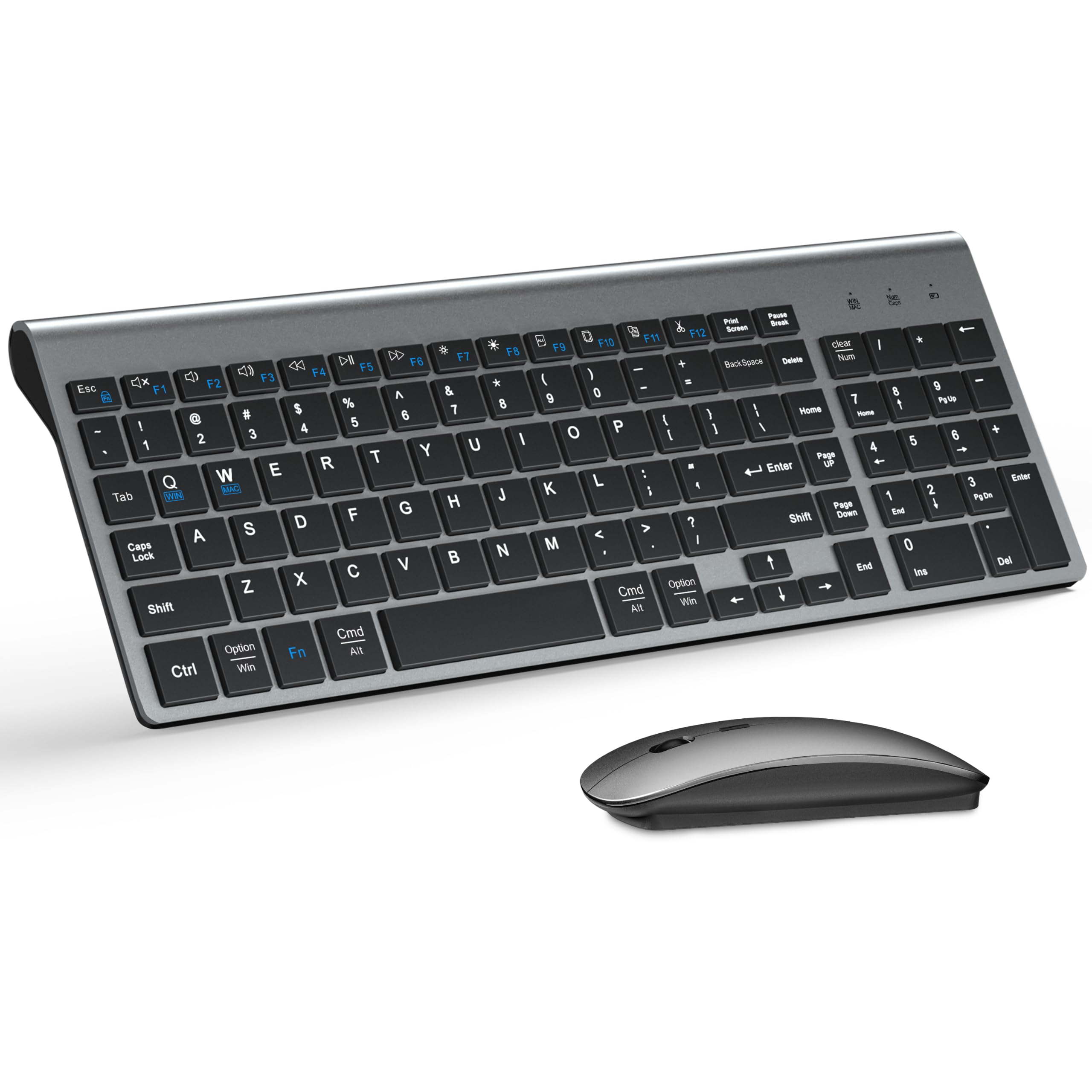 Wireless Keyboard and Mouse Ultra Slim Combo with Dual System - Gray Black