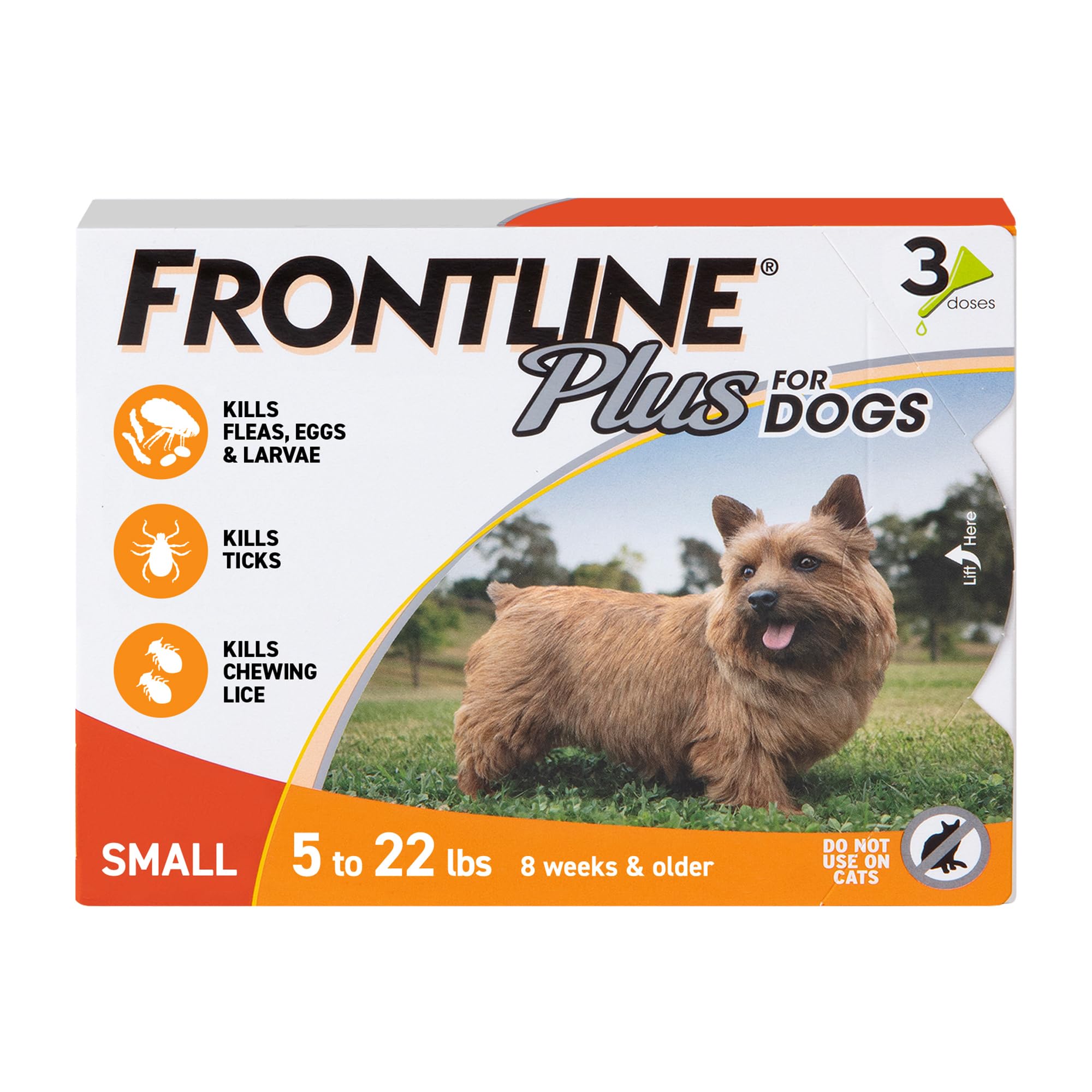 FRONTLINE Plus Flea & Tick Spot Treatment for Small Breed Dogs 5-22 lbs. (Orange