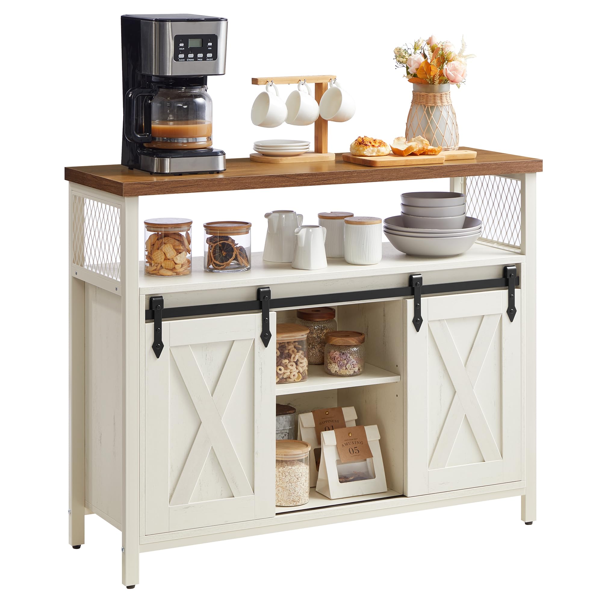 VASAGLE Buffet Cabinet, Coffee Bar Storage Cabinet, Sideboard with 2 Sliding Bar