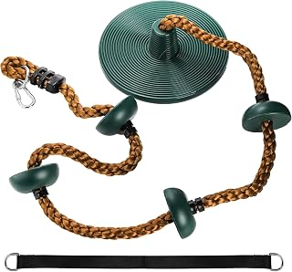 ZENFUN Climbing Rope with Platforms, Tree Swing with Climbing Rope&Platforms Disc, Secure Trees House Swing with Carabiner and Strap Kit, Gym Backyard, Playground Accessories, Max Load: 220lb