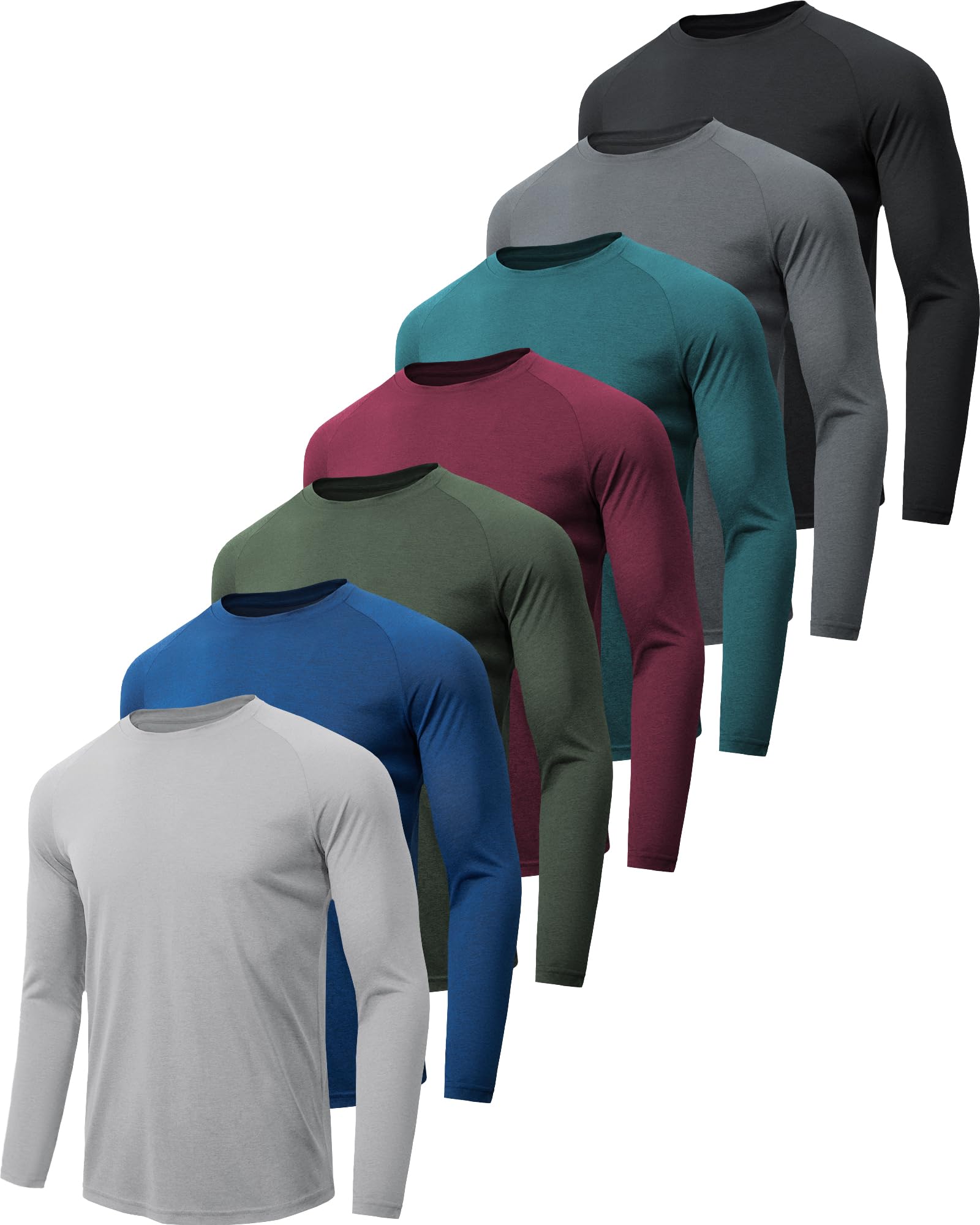 MLYENX 7 Pack Long Sleeve Shirts for Men Sun Protection Quick Dry | UPF 50+, Moi
