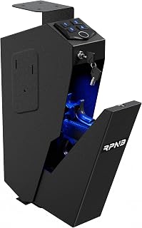 RPNB Bedside Gun Safe for Handgun,Biometric Pistol Safe,Small Handgun Safes | California DOJ Certified,Mounted Handgun Safe,Biometric Fingerprint,Auto Open Lid,4-Digit PIN Keypad,Nightstand,Desk