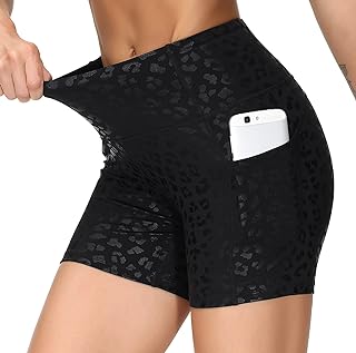 THE GYM PEOPLE ハイウエストヨガショーツ レディース 腹部コントロール フィットネス アスレチック ワークアウト ランニングショーツ 深いポケット付き