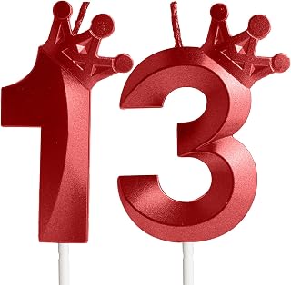 Red Birthday Candles Number 13 Candle, Happy 13th Birthday Cake Topper, 3D Crown Number Candle Birthday Candle, 13 Candle Birthday Boys Girls, Wedding Birthday Decorations Red, Red Cake Topper Décor