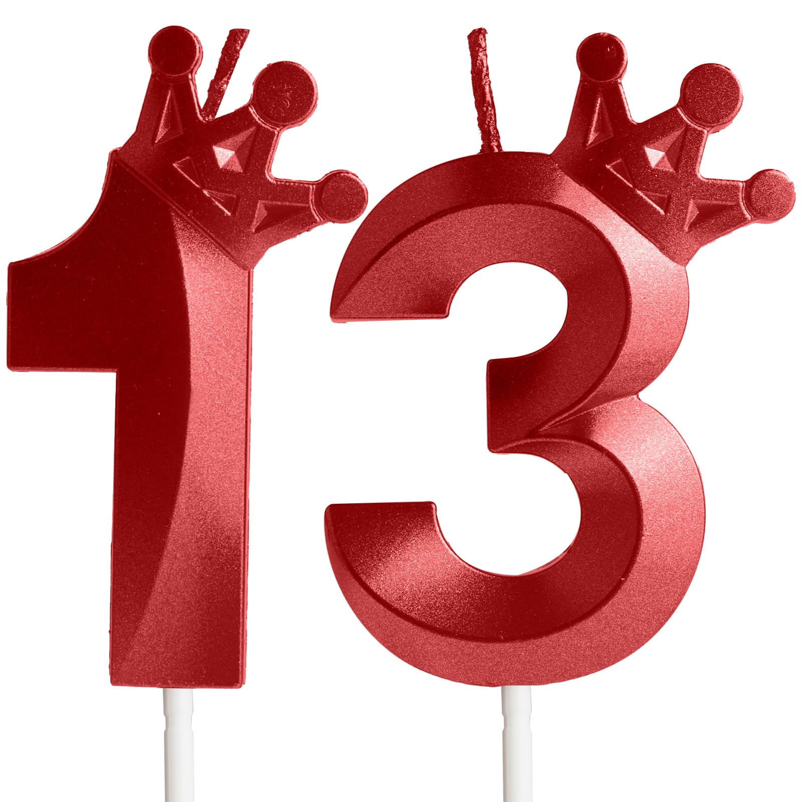 Red Birthday Candles Number 13 Candle, Happy 13th Birthday Cake Topper, 3D Crown