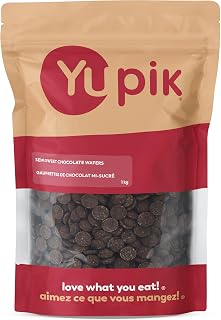 Yupik Semi-Sweet Chocolate Flavored Wafers, 1 kg, Gluten-Free, Kosher, Made with Cocoa Powder, Chocolate-Like Flavor, Melts Smoothly, Ideal for Baking, Snacking & Topping